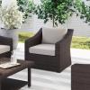 imageMartha Stewart Bedford IndoorOutdoor Patio Accent Chair with Rattan Wicker Finish in Gray with Gray AllWeather CushionsTan CushionsBrown Frame