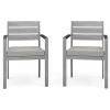 imageMartha Stewart Bedford IndoorOutdoor Stackable Aluminum Patio Armchairs with Brushed Woodgrain Finish in Brown and Cream AllWeather Cushions Set of 2Grey