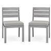 imageMartha Stewart Bedford IndoorOutdoor Stackable Aluminum Patio Chairs with Brushed Woodgrain Finish in Gray and Gray AllWeather Cushions Set of 2Grey