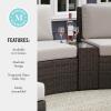 imageMartha Stewart Bedford IndoorOutdoor Tapered Patio Side Table with Inset Tempered Glass Top and Rattan Wicker Finish in GrayBrown