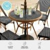 imageMartha Stewart Lily Pond 3 Piece IndoorOutdoor Black and White Woven Rattan Bistro Set with Natural Woodgrain Aluminum Frames and Tempered Glass TabletopBlack  WhiteNatural Frame
