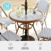 imageMartha Stewart Lily Pond 3 Piece IndoorOutdoor Black and White Woven Rattan Bistro Set with Natural Woodgrain Aluminum Frames and Tempered Glass TabletopNavy  WhiteNatural Frame