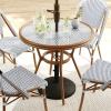 imageMartha Stewart Lily Pond 3 Piece IndoorOutdoor Black and White Woven Rattan Bistro Set with Natural Woodgrain Aluminum Frames and Tempered Glass TabletopNavy  WhiteNatural Frame