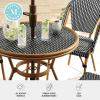 imageMartha Stewart Lily Pond 3 Piece IndoorOutdoor Black and White Woven Rattan Bistro Set with Natural Woodgrain Aluminum Frames and Tempered Glass TabletopBlack  WhiteNatural Frame