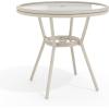 imageMartha Stewart Lily Pond 31 Round IndoorOutdoor Bistro Dining Table with Aluminum Frame in Natural Woodgrain and Rattan Top in BlackWhite with Tempered Glass TopGray  WhiteGray Frame