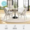 imageMartha Stewart Lily Pond 31 Round IndoorOutdoor Bistro Dining Table with Aluminum Frame in Natural Woodgrain and Rattan Top in BlackWhite with Tempered Glass TopGray  WhiteGray Frame