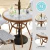 imageMartha Stewart Lily Pond 31 Round IndoorOutdoor Bistro Dining Table with Aluminum Frame in Natural Woodgrain and Rattan Top in BlackWhite with Tempered Glass TopNavy  WhiteNatural Frame