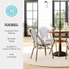 imageMartha Stewart Lily Pond 5 Piece IndoorOutdoor Navy and White Woven Rattan Bistro Set with Natural Woodgrain Aluminum Frames and Tempered Glass TabletopNavy  WhiteNatural Frame