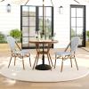 imageMartha Stewart Lily Pond 5 Piece IndoorOutdoor Navy and White Woven Rattan Bistro Set with Natural Woodgrain Aluminum Frames and Tempered Glass TabletopNavy  WhiteNatural Frame