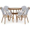 imageMartha Stewart Lily Pond 5 Piece IndoorOutdoor Navy and White Woven Rattan Bistro Set with Natural Woodgrain Aluminum Frames and Tempered Glass TabletopNavy  WhiteNatural Frame