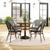 imageMartha Stewart Lily Pond 5 Piece IndoorOutdoor Navy and White Woven Rattan Bistro Set with Natural Woodgrain Aluminum Frames and Tempered Glass TabletopBlack  WhiteNatural Frame