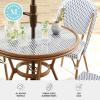 imageMartha Stewart Lily Pond 5 Piece IndoorOutdoor Navy and White Woven Rattan Bistro Set with Natural Woodgrain Aluminum Frames and Tempered Glass TabletopNavy  WhiteNatural Frame