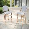 imageMartha Stewart Lily Pond IndoorOutdoor Stackable Bar Stools with Gray Woodgrain Aluminum Frame Finish WhiteGray Woven Rattan Backrests and Seats Set of 2Navy  WhiteNatural Frame