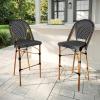 imageMartha Stewart Lily Pond IndoorOutdoor Stackable Bar Stools with Gray Woodgrain Aluminum Frame Finish WhiteGray Woven Rattan Backrests and Seats Set of 2Black  WhiteNatural Frame