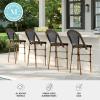 imageMartha Stewart Lily Pond IndoorOutdoor Stackable Bar Stools with Gray Woodgrain Aluminum Frame Finish WhiteGray Woven Rattan Backrests and Seats Set of 2Black  WhiteNatural Frame