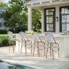 imageMartha Stewart Lily Pond IndoorOutdoor Stackable Bar Stools with Gray Woodgrain Aluminum Frame Finish WhiteGray Woven Rattan Backrests and Seats Set of 2Navy  WhiteNatural Frame