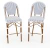 imageMartha Stewart Lily Pond IndoorOutdoor Stackable Bar Stools with Gray Woodgrain Aluminum Frame Finish WhiteGray Woven Rattan Backrests and Seats Set of 2Navy  WhiteNatural Frame