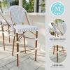 imageMartha Stewart Lily Pond IndoorOutdoor Stackable Bar Stools with Gray Woodgrain Aluminum Frame Finish WhiteGray Woven Rattan Backrests and Seats Set of 2Navy  WhiteNatural Frame