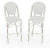 imageMartha Stewart Lily Pond IndoorOutdoor Stackable Bar Stools with Gray Woodgrain Aluminum Frame Finish WhiteGray Woven Rattan Backrests and Seats Set of 2Gray  WhiteGray Frame