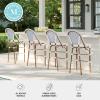 imageMartha Stewart Lily Pond IndoorOutdoor Stackable Bar Stools with Gray Woodgrain Aluminum Frame Finish WhiteGray Woven Rattan Backrests and Seats Set of 2Navy  WhiteNatural Frame
