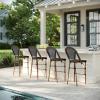 imageMartha Stewart Lily Pond IndoorOutdoor Stackable Bar Stools with Gray Woodgrain Aluminum Frame Finish WhiteGray Woven Rattan Backrests and Seats Set of 2Black  WhiteNatural Frame