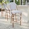 imageMartha Stewart Lily Pond IndoorOutdoor Stackable Bar Stools with Gray Woodgrain Aluminum Frame Finish WhiteGray Woven Rattan Backrests and Seats Set of 2Navy  WhiteNatural Frame