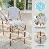 imageMartha Stewart Lily Pond IndoorOutdoor Stackable Counter Stool with Natural Woodgrain Aluminum Frame Finish and WhiteNavy Woven Rattan Backrest and SeatNavy  WhiteNatural Frame