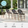imageMartha Stewart Lily Pond IndoorOutdoor Stackable Counter Stool with Natural Woodgrain Aluminum Frame Finish and WhiteNavy Woven Rattan Backrest and SeatBlack  WhiteNatural Frame