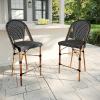 imageMartha Stewart Lily Pond IndoorOutdoor Stackable Counter Stool with Natural Woodgrain Aluminum Frame Finish and WhiteNavy Woven Rattan Backrest and SeatBlack  WhiteNatural Frame