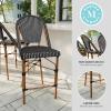 imageMartha Stewart Lily Pond IndoorOutdoor Stackable Counter Stool with Natural Woodgrain Aluminum Frame Finish and WhiteNavy Woven Rattan Backrest and SeatBlack  WhiteNatural Frame