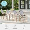 imageMartha Stewart Lily Pond IndoorOutdoor Stackable Counter Stool with Natural Woodgrain Aluminum Frame Finish and WhiteNavy Woven Rattan Backrest and SeatNavy  WhiteNatural Frame