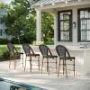 imageMartha Stewart Lily Pond IndoorOutdoor Stackable Counter Stool with Natural Woodgrain Aluminum Frame Finish and WhiteNavy Woven Rattan Backrest and SeatBlack  WhiteNatural Frame