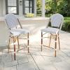 imageMartha Stewart Lily Pond IndoorOutdoor Stackable Counter Stool with Natural Woodgrain Aluminum Frame Finish and WhiteNavy Woven Rattan Backrest and SeatNavy  WhiteNatural Frame