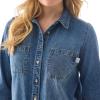 imageMartha Stewart Womens Chambray Shirt  Denim Shacket Jean Jacket Button Down Long Sleeve Vintage Style TopVintage Wash