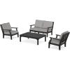 imageMARTHA STEWART by POLYWOOD Chinoiserie 4Piece Deep Seating Set with Loveseat in WhiteSky BlueBlack  Grey Mist
