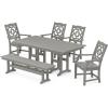 imageMARTHA STEWART by POLYWOOD Chinoiserie 6Piece Farmhouse Dining Set with Bench in WhiteSlate Grey