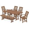 imageMARTHA STEWART by POLYWOOD Chinoiserie 6Piece Farmhouse Dining Set with Bench in WhiteTeak