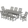 imageMARTHA STEWART by POLYWOOD Chinoiserie 9Piece Farmhouse Dining Set with Trestle Legs in WhiteSlate Grey