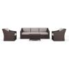 imageMartha Stewart Bedford 4Piece IndoorOutdoor Conversation Set with Sofa 2 Accent Chairs and Coffee Table in Brown Rattan Wicker with Tan AllWeather Cushions