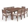imageMartha Stewart Bedford 9 Piece Patio Set with 71quot Table and 8 Stackable Chairs with Brown Brushed Woodgrain Aluminum Finish Cream AllWeather Seat Cushions