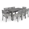 imageMartha Stewart Bedford 9 Piece Patio Set with 71quot Table and 8 Stackable Chairs with Gray Brushed Woodgrain Aluminum Finish Gray AllWeather Seat Cushions