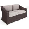 imageMartha Stewart Bedford IndoorOutdoor Modular Patio Loveseat with Rattan Wicker Finish in Brown with Tan AllWeather CushionsTan CushionsBrown Frame