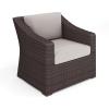 imageMartha Stewart Bedford IndoorOutdoor Patio Accent Chair with Rattan Wicker Finish in Gray with Gray AllWeather CushionsTan CushionsBrown Frame