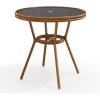imageMartha Stewart Lily Pond 31 Round IndoorOutdoor Bistro Dining Table with Aluminum Frame in Natural Woodgrain and Rattan Top in BlackWhite with Tempered Glass TopBlack  WhiteNatural Frame