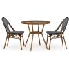 imageMartha Stewart Lily Pond 5 Piece IndoorOutdoor Navy and White Woven Rattan Bistro Set with Natural Woodgrain Aluminum Frames and Tempered Glass TabletopBlack  WhiteNatural Frame