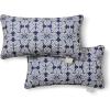 imageMartha Stewart Tulum Indoor Outdoor Decorative Lumbar Pillow 2Pack Set UV Fade Resistant Water Repellent Printed Modern Design Taupe 11quotx18quotNavy Blue