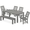 imageMartha Stewart by POLYWOOD Exclusive Chinoiserie 6Piece Parsons Dining Set with Bench SandSlate Grey
