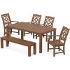 imageMartha Stewart by POLYWOOD Exclusive Chinoiserie 6Piece Parsons Dining Set with Bench SandTeak