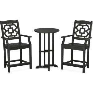 imageMARTHA STEWART Chinoiserie 3Piece Farmhouse Counter Bistro Set in MahoganyBlack
