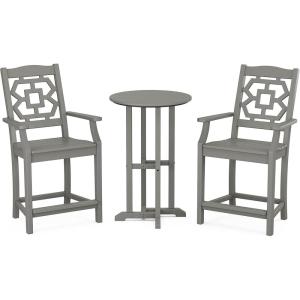imageMARTHA STEWART Chinoiserie 3Piece Farmhouse Counter Bistro Set in MahoganySlate Grey